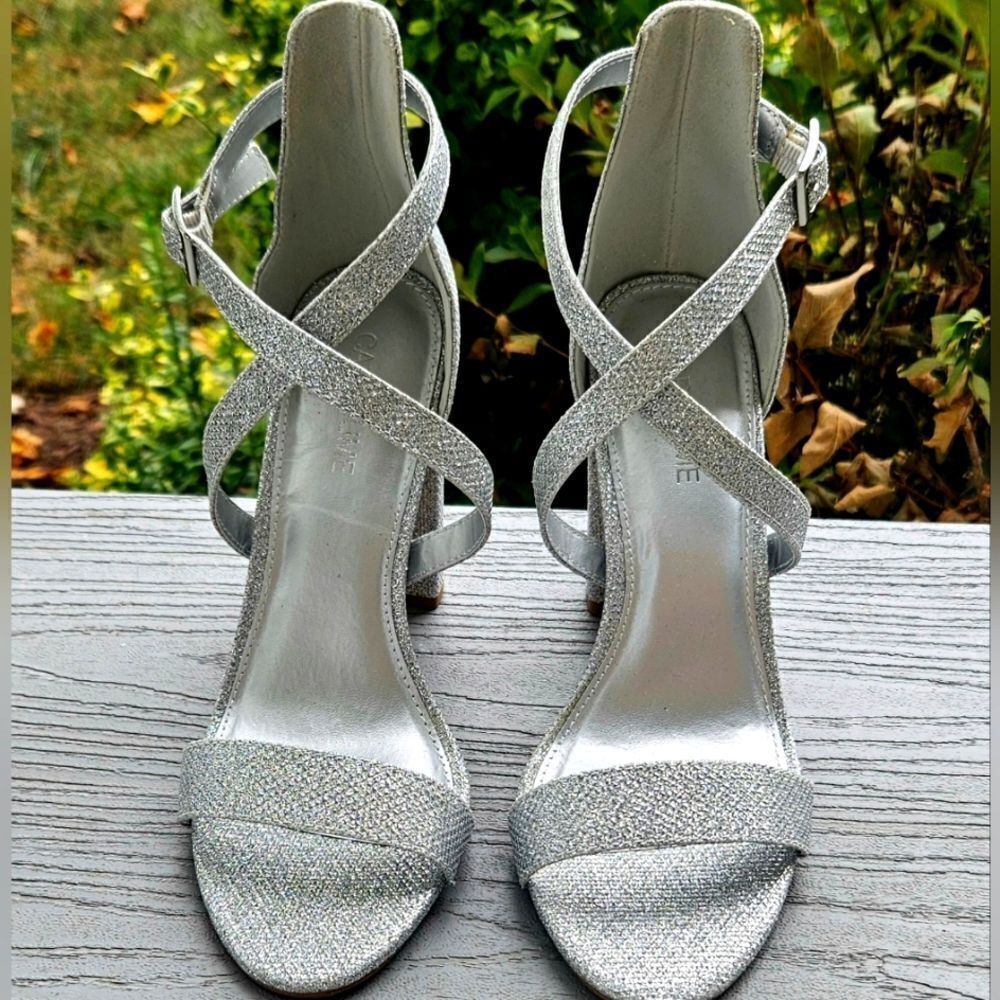silver glitter chunk heel pump sandals size 8 new no box - Picture 3 of 15